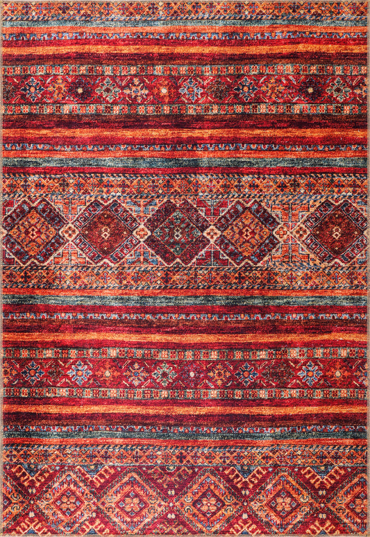 Rugs Depot NL1007 – Machine Washable Tribal Diamond Rug | Multicolor Striped Kilim-Inspired Carpet for Living Room, Bedroom & Dining