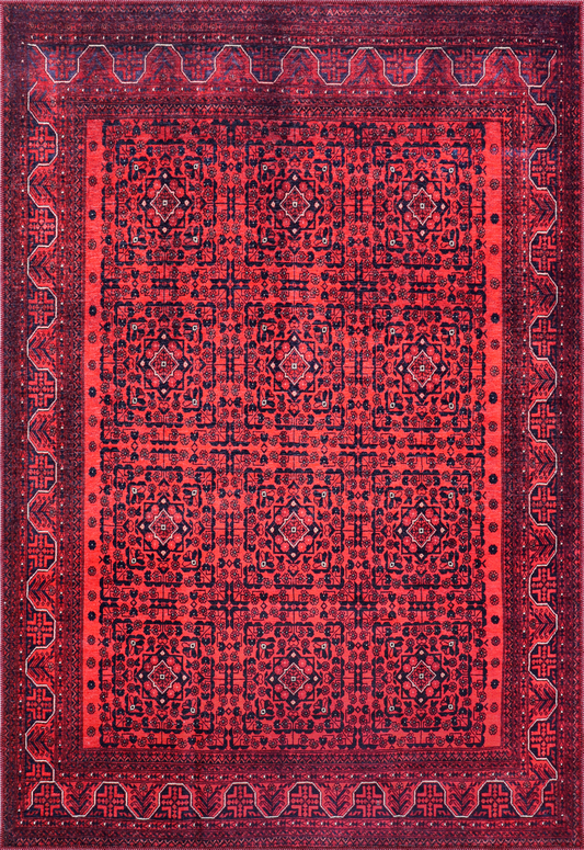Rugs Depot NH1317 – Machine Washable Bokhara Red Rug | Classic Geometric Oriental Carpet for Living Room & Bedroom