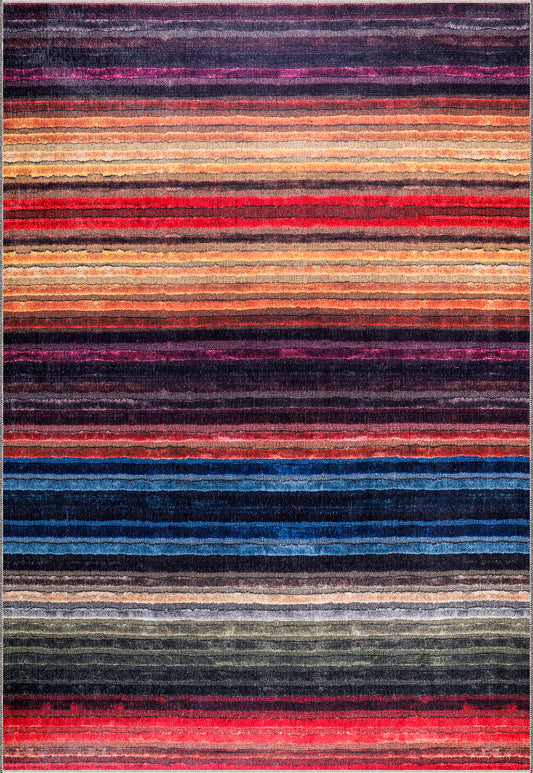 Rugs Depot RW1006 – Machine Washable Multicolor Striped Area Rug | Modern Bohemian Vibrant Carpet for Living Room, Bedroom & Office