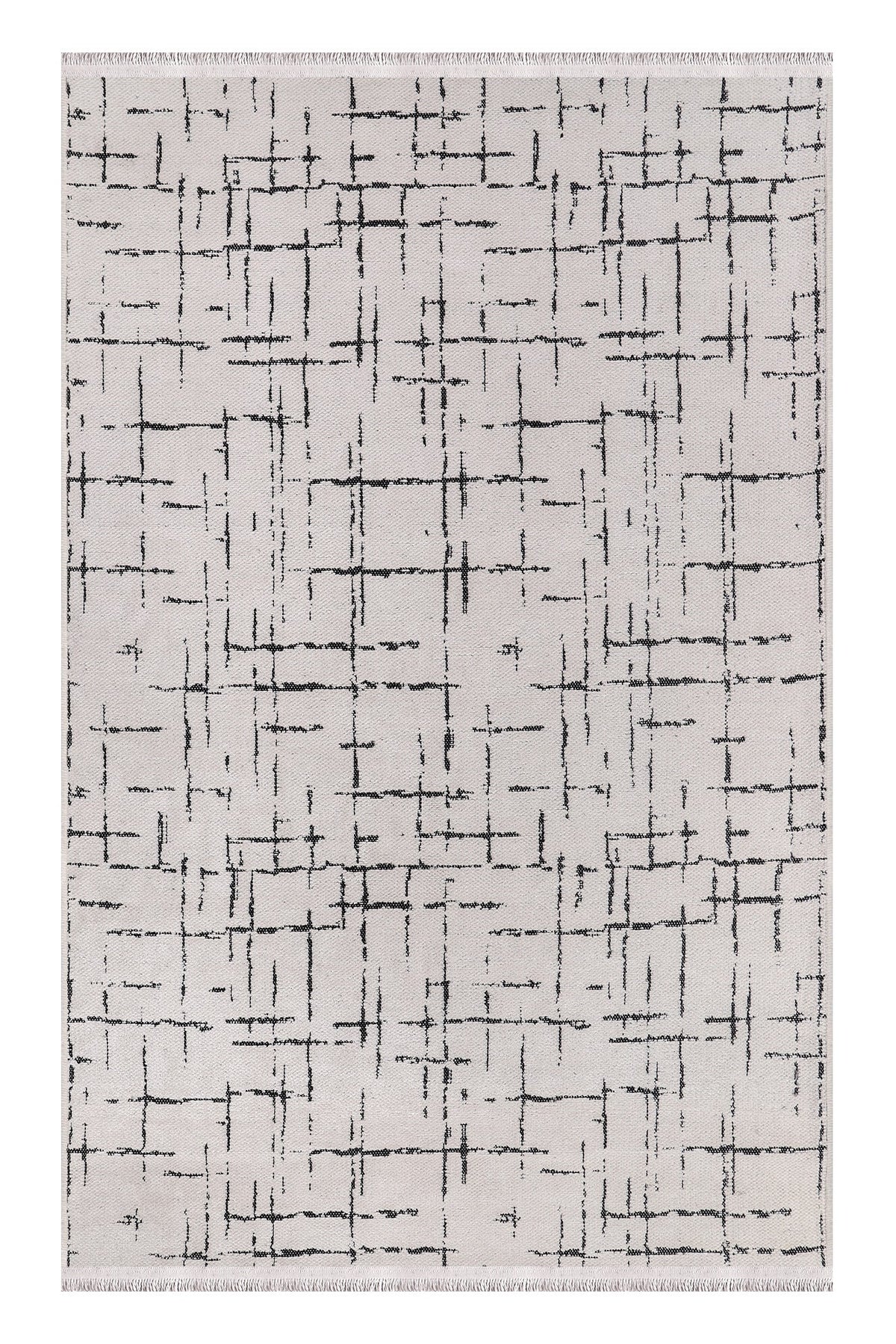 Rug with abstract black pattern on a white background