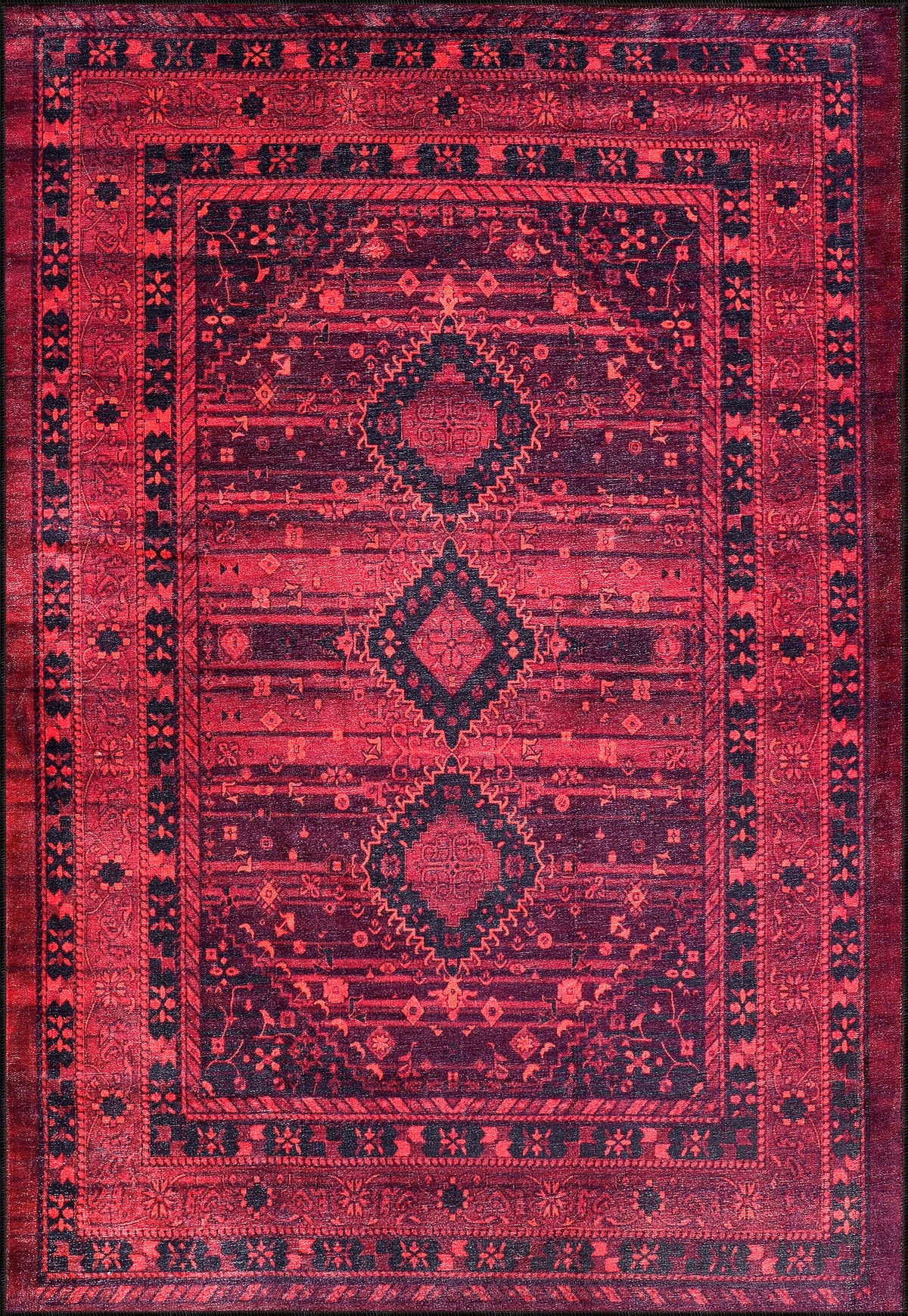 Rugs Depot RW1009 – Machine Washable Red Tribal Medallion Rug | Oriental Geometric Carpet for Living Room, Bedroom & Office