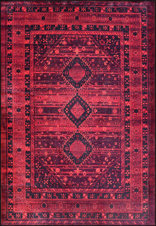 Rugs Depot RW1009 – Machine Washable Red Tribal Medallion Rug | Oriental Geometric Carpet for Living Room, Bedroom & Office