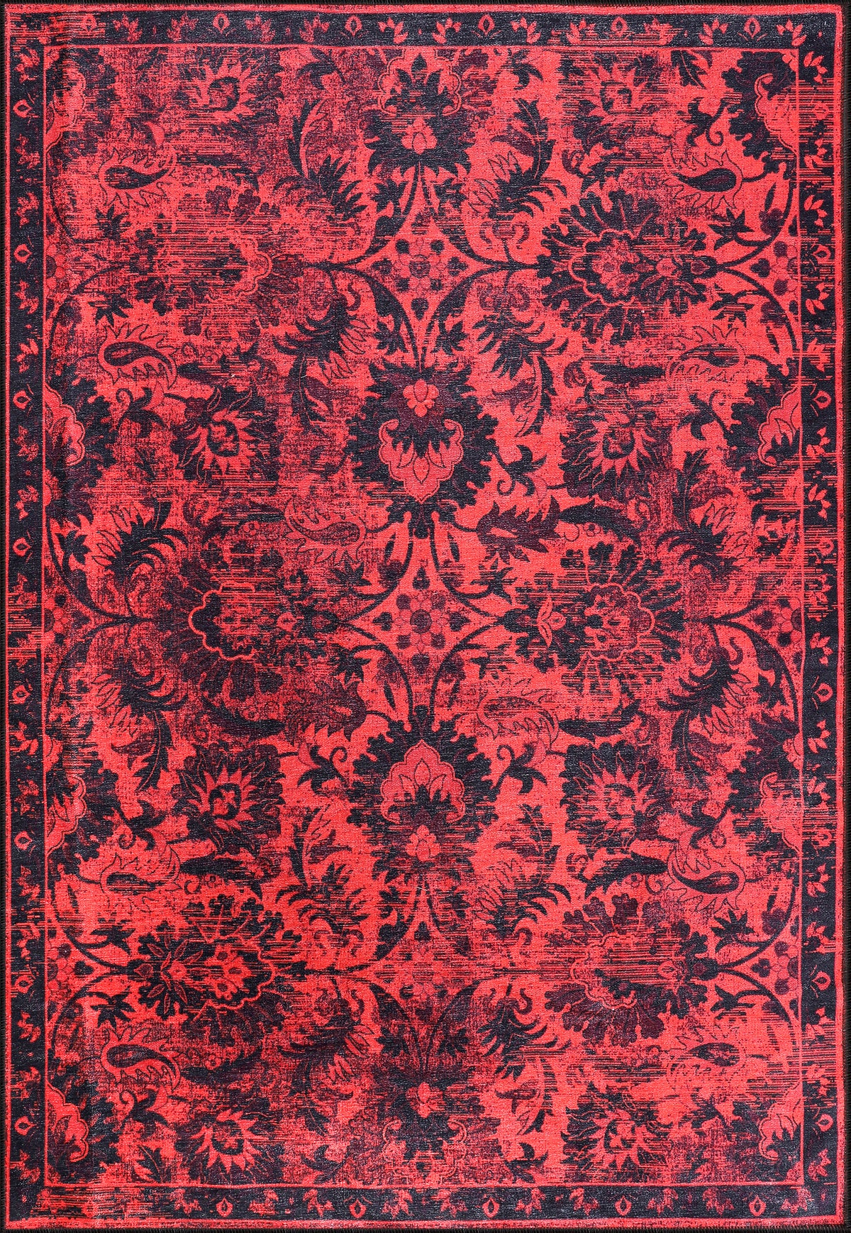 Rugs Depot RW1010 – Machine Washable Red Vintage Floral Rug | Damask-Inspired Oriental Carpet for Living Room, Bedroom & Dining