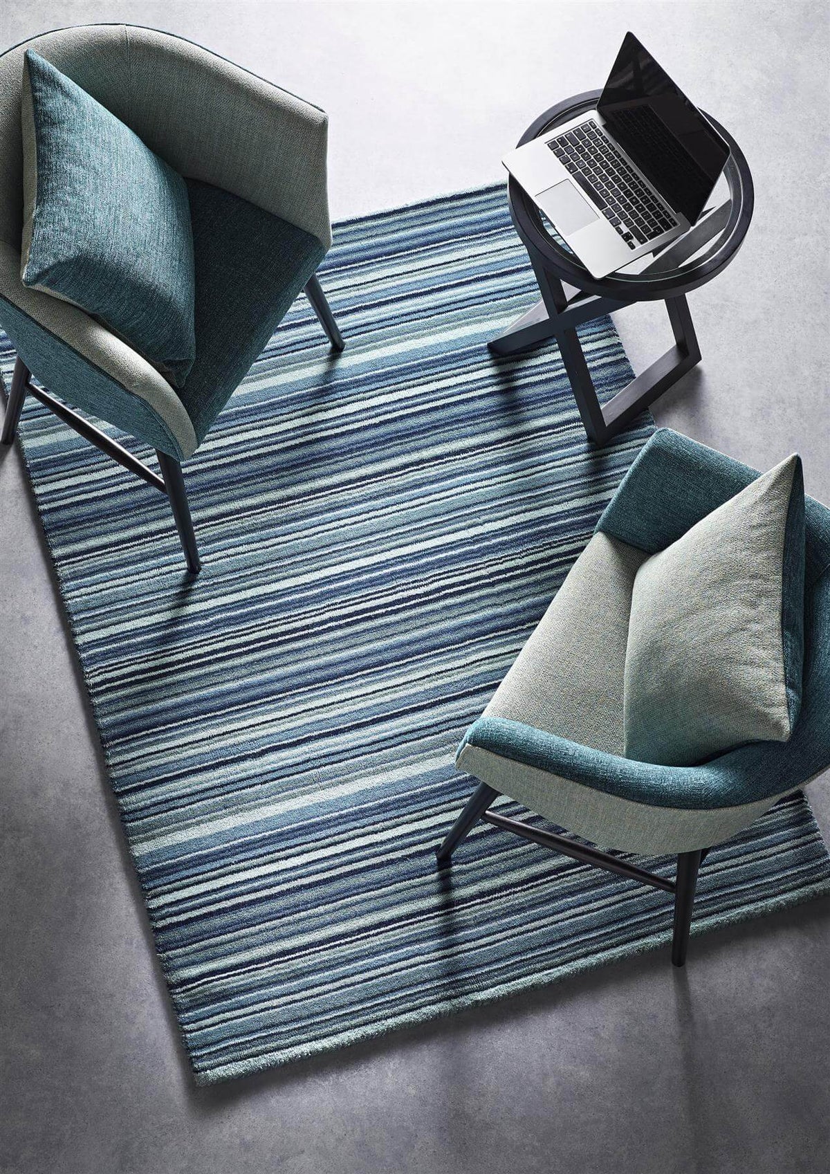 Fine Stripes Blue Wool Rug — room photo 2
