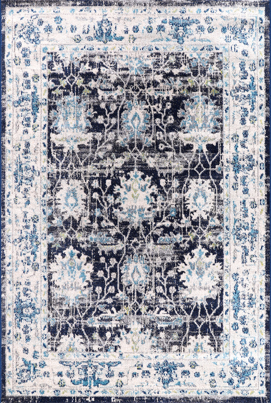 Vintage Area Rug 7652 – Blue Navy Distressed Floral