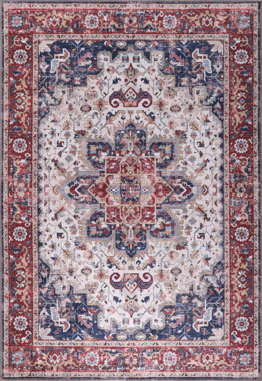 Rugs Depot NH1323 – Machine Washable Persian Heriz Rug | Traditional Oriental Medallion Carpet for Living Room, Bedroom & Dining