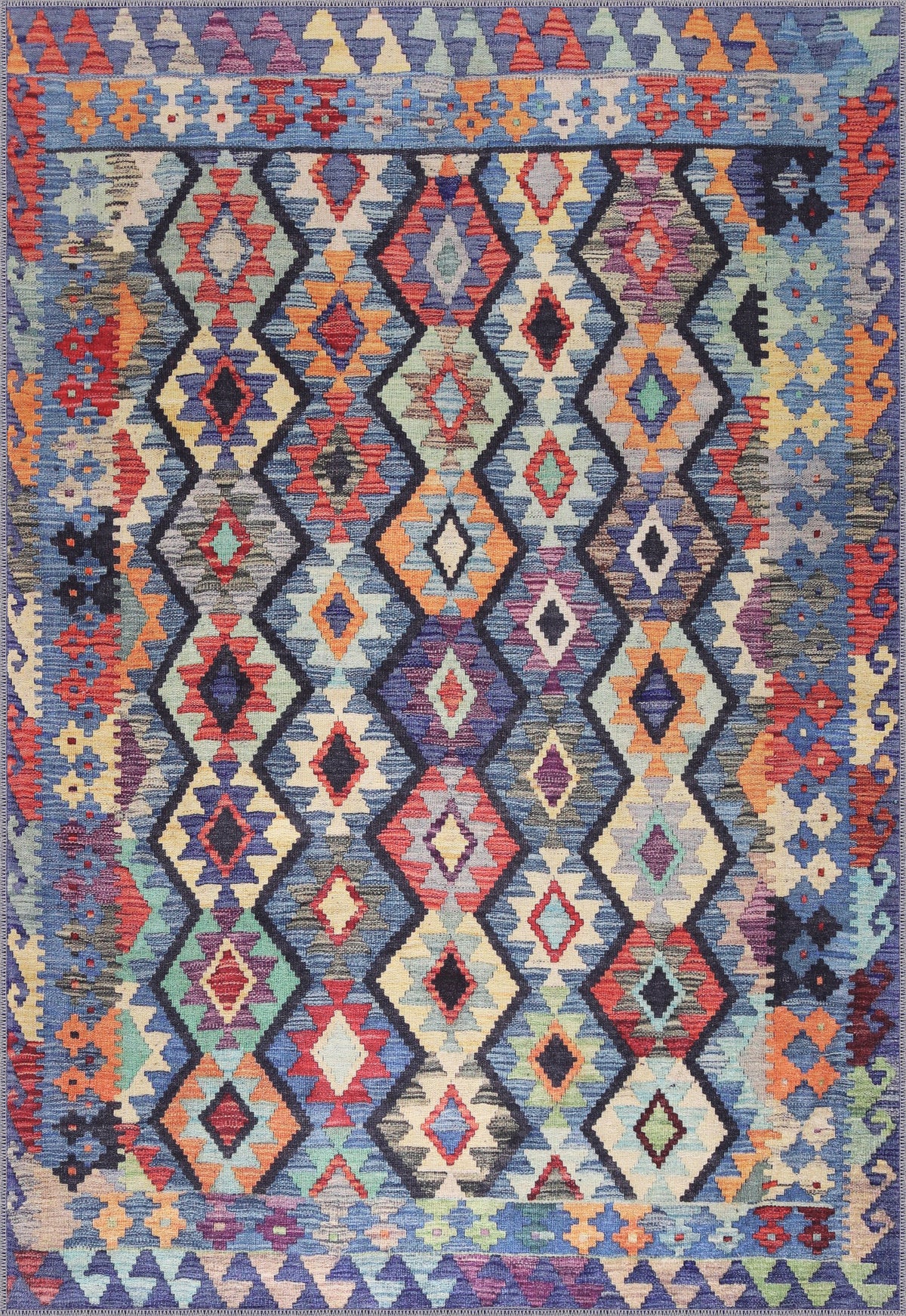 Rugs Depot NH1314 – Machine Washable Multicolor Kilim Rug | Tribal Diamond Geometric Carpet for Living Room, Bedroom & Dining