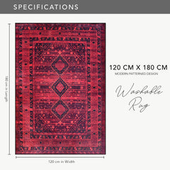 Rugs Depot RW1009 – Machine Washable Red Tribal Medallion Rug | Oriental Geometric Carpet for Living Room, Bedroom & Office