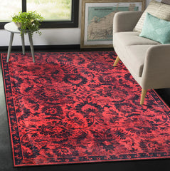 Rugs Depot RW1010 – Machine Washable Red Vintage Floral Rug | Damask-Inspired Oriental Carpet for Living Room, Bedroom & Dining