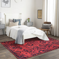 Rugs Depot RW1010 – Machine Washable Red Vintage Floral Rug | Damask-Inspired Oriental Carpet for Living Room, Bedroom & Dining