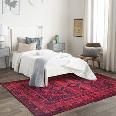 Rugs Depot RW1009 – Machine Washable Red Tribal Medallion Rug | Oriental Geometric Carpet for Living Room, Bedroom & Office