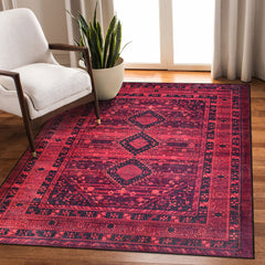 Rugs Depot RW1009 – Machine Washable Red Tribal Medallion Rug | Oriental Geometric Carpet for Living Room, Bedroom & Office