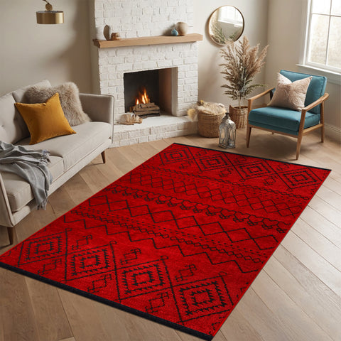 Machine Washable Rug RW1801 – RED Soft Chenille