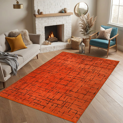 Machine Washable Rug NT201 – ORANGE Soft Chenille