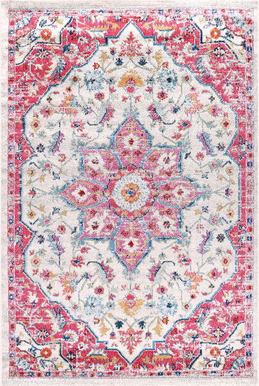 Vintage Area Rug 7665 – Pink Medallion Boho