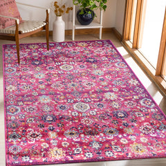 Vintage Area Rug 7653 – Pink Boho Floral Medallion