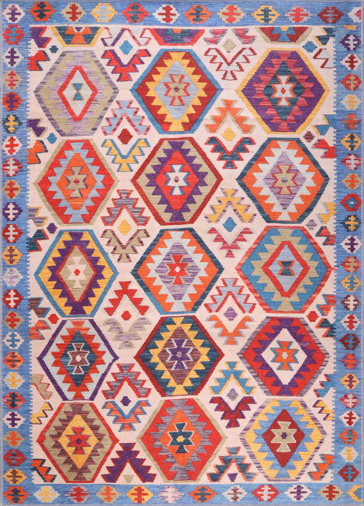 Rugs Depot Traditional Blue Abstract Washable Rug Design 1315