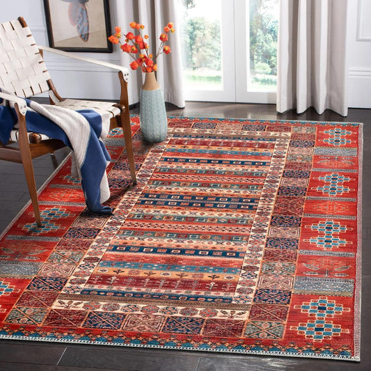 Rugs Depot NH1316 – Machine Washable Caucasian Tribal Rug | Multicolor Striped Oriental Carpet for Living Room & Bedroom
