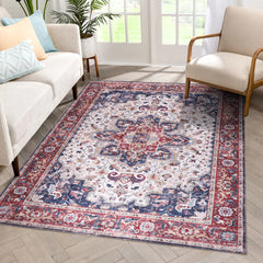 Rugs Depot NH1323 – Machine Washable Persian Heriz Rug | Traditional Oriental Medallion Carpet for Living Room, Bedroom & Dining