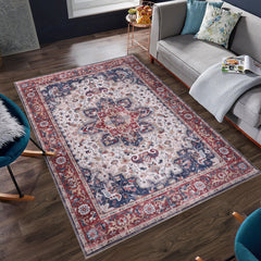 Rugs Depot NH1323 – Machine Washable Persian Heriz Rug | Traditional Oriental Medallion Carpet for Living Room, Bedroom & Dining