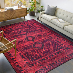 Rugs Depot RW1009 – Machine Washable Red Tribal Medallion Rug | Oriental Geometric Carpet for Living Room, Bedroom & Office