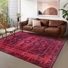 Rugs Depot RW1009 – Machine Washable Red Tribal Medallion Rug | Oriental Geometric Carpet for Living Room, Bedroom & Office