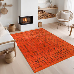Machine Washable Rug NT201 – ORANGE Soft Chenille