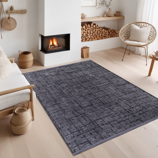 Machine Washable Rug NT201 – DARK GRAY Soft Chenille