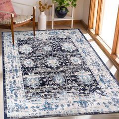 Vintage Area Rug 7652 – Blue Navy Distressed Floral