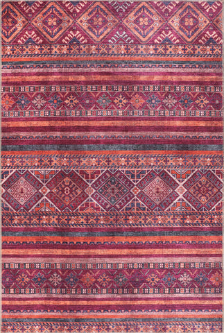 Multicolored patterned rug with geometric designs