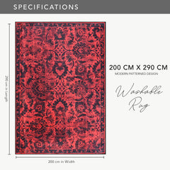Rugs Depot RW1010 – Machine Washable Red Vintage Floral Rug | Damask-Inspired Oriental Carpet for Living Room, Bedroom & Dining