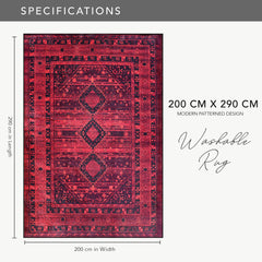 Rugs Depot RW1009 – Machine Washable Red Tribal Medallion Rug | Oriental Geometric Carpet for Living Room, Bedroom & Office