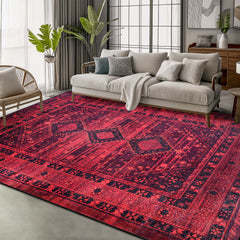 Rugs Depot RW1009 – Machine Washable Red Tribal Medallion Rug | Oriental Geometric Carpet for Living Room, Bedroom & Office