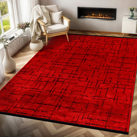 Machine Washable Rug NT201 – RED Soft Chenille