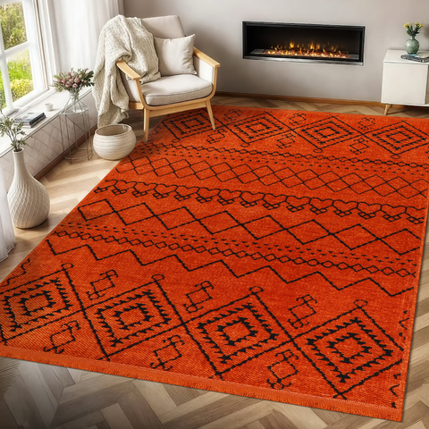 Machine Washable Rug RW1801 – ORANGE Soft Chenille