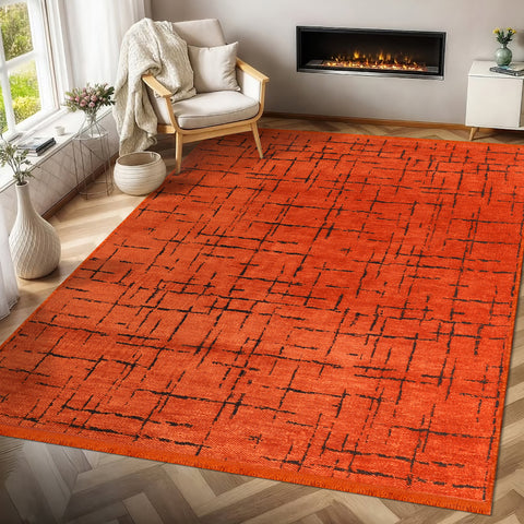 Machine Washable Rug NT201 – ORANGE Soft Chenille