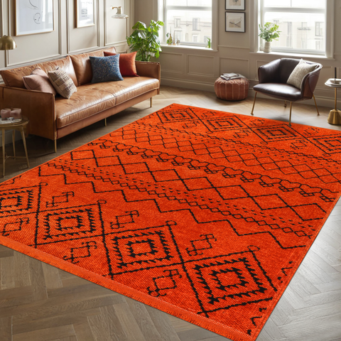 Machine Washable Rug RW1801 – ORANGE Soft Chenille