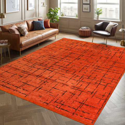 Machine Washable Rug NT201 – ORANGE Soft Chenille