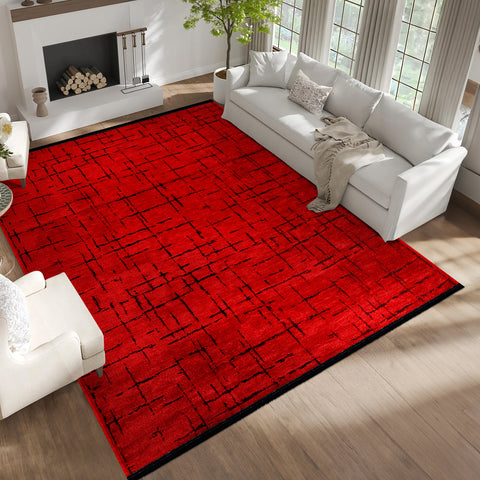 Machine Washable Rug NT201 – RED Soft Chenille