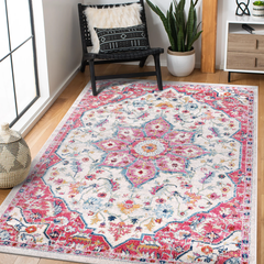 Vintage Area Rug 7665 – Pink Medallion Boho