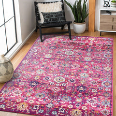 Vintage Area Rug 7653 – Pink Boho Floral Medallion