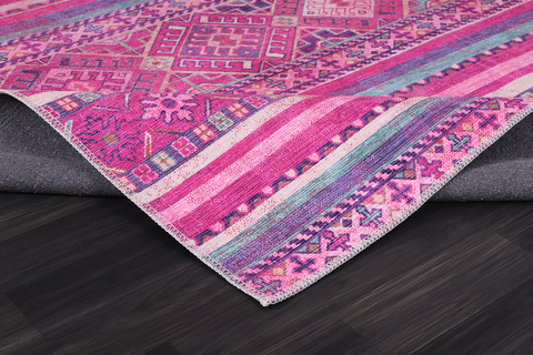 Rugs Depot Bohemian Pink Striped Washable Rug Design 1322P