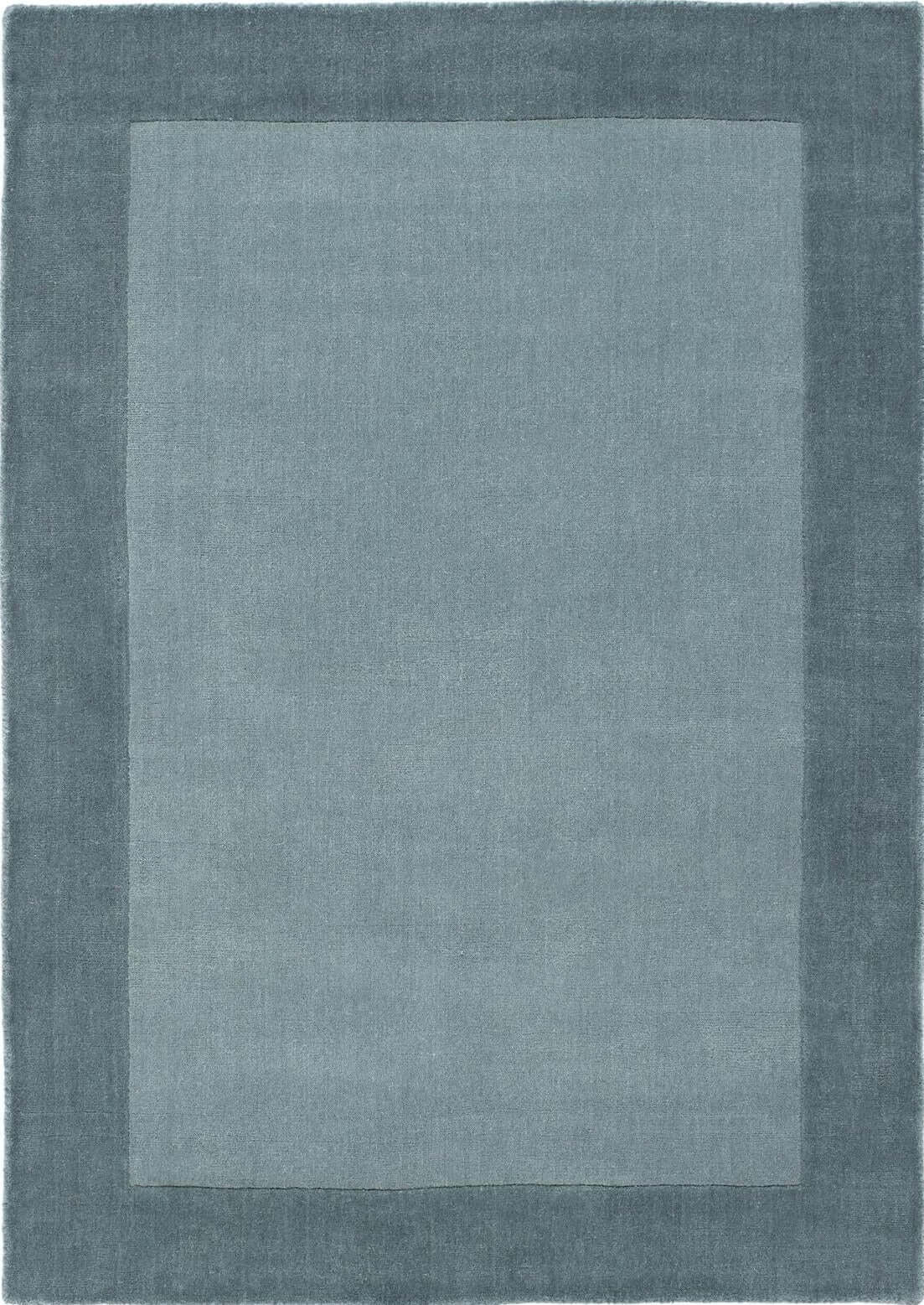 Bordered Duck Egg Blue Wool Rug — top view