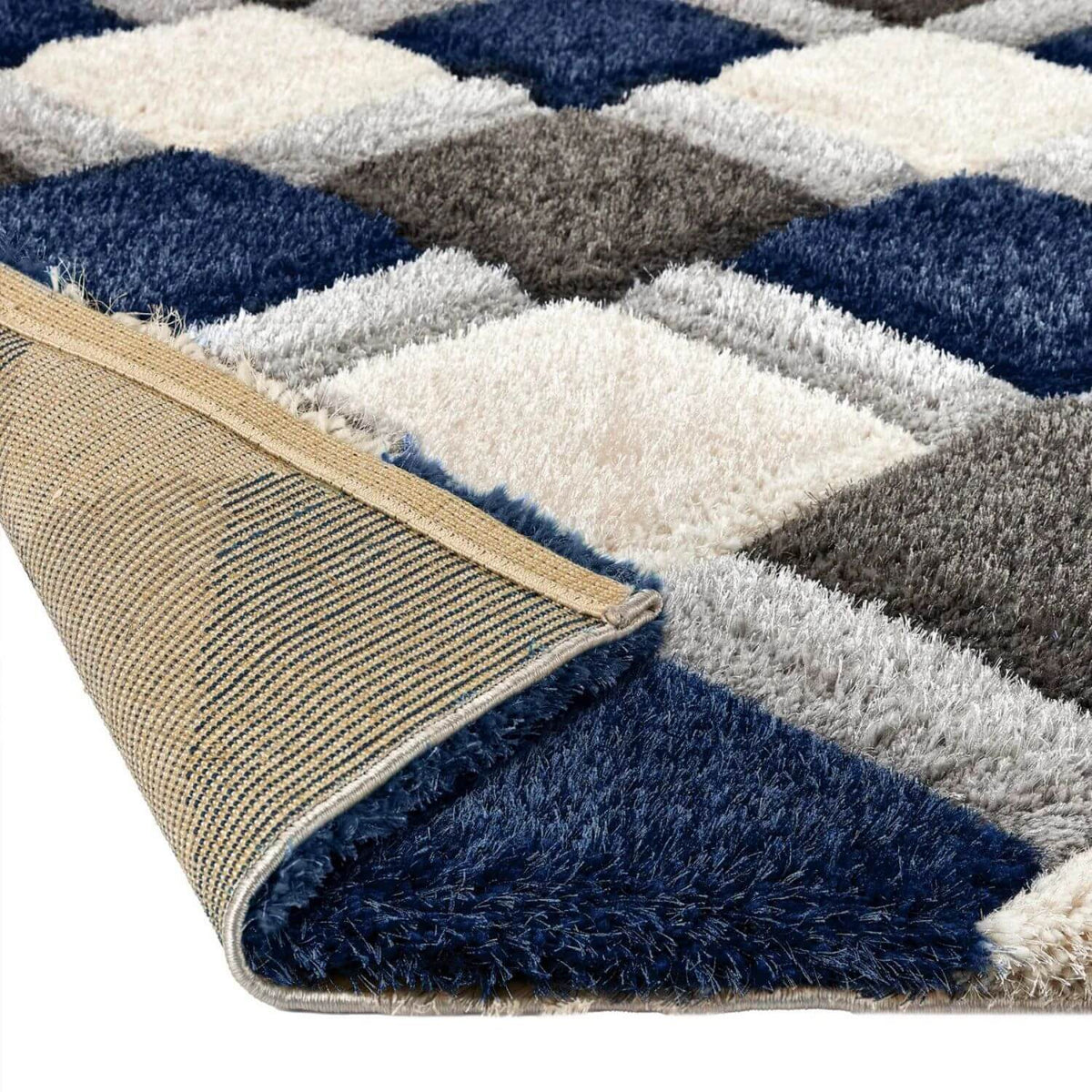 3D Navy Geometric Shaggy Rug — room photo 3