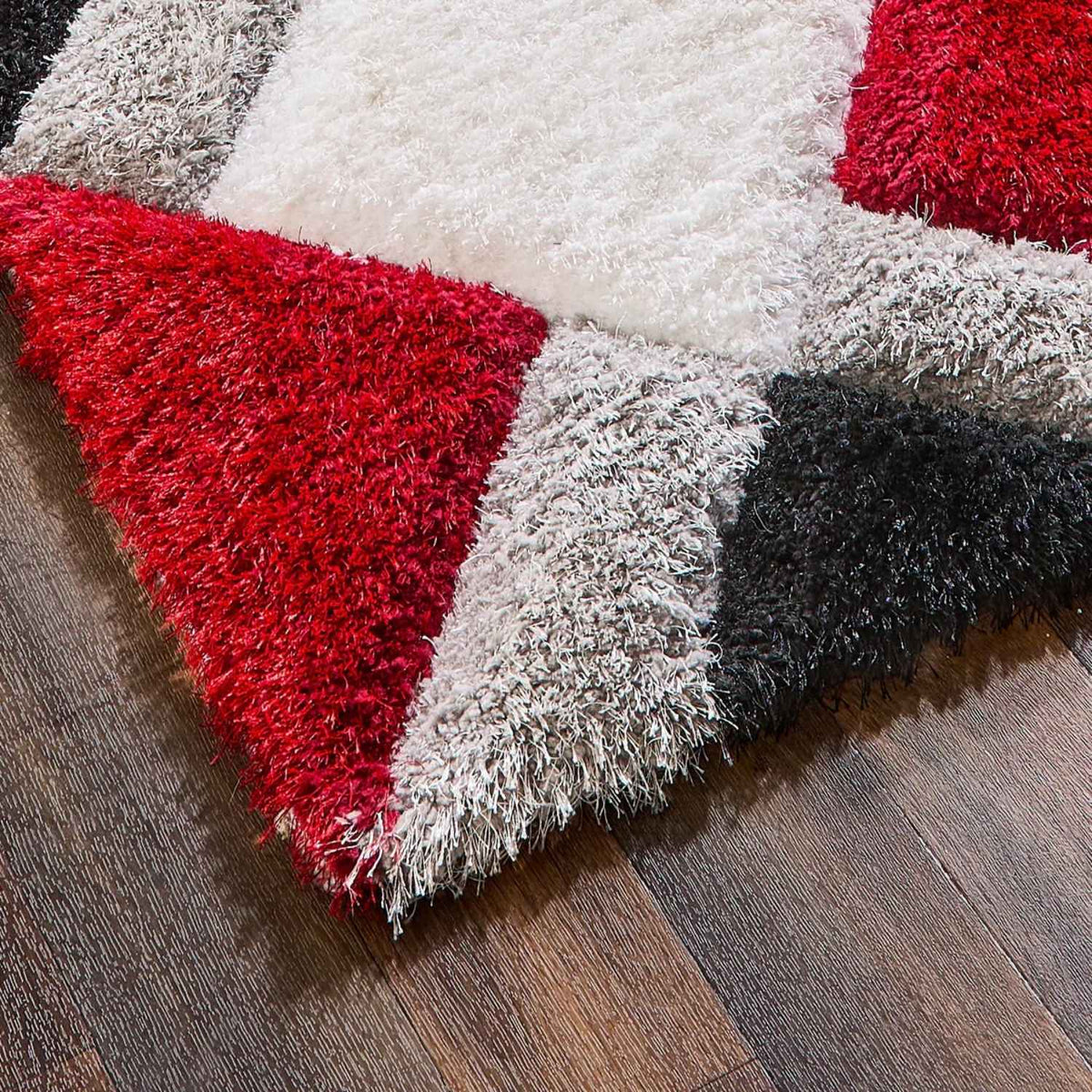3D Red Geometric Shaggy Rug — room photo 4