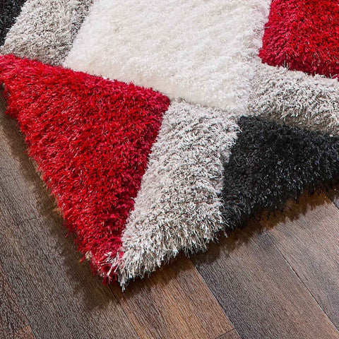 3D Red Geometric Shaggy Rug