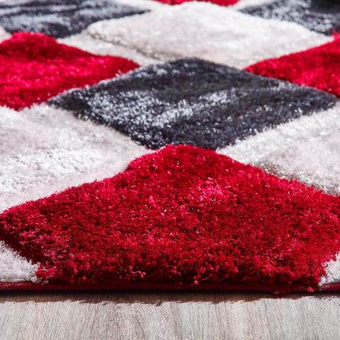 3D Red Geometric Shaggy Rug