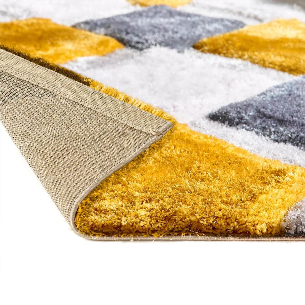 3D Ochre Geometric Shaggy Rug — room photo 4