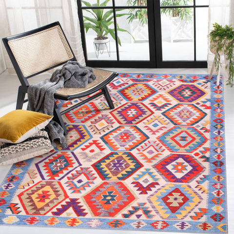 Rugs Depot Traditional Blue Abstract Washable Rug Design 1315