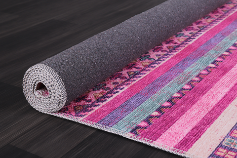 Rugs Depot Bohemian Pink Striped Washable Rug Design 1322P